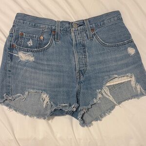 Levi's Classic Blue Ripped Jean Shorts